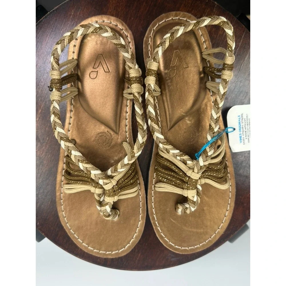 VINES ISLANDWEAR Sandals Women's Sunkiss Size 8 Brown Braided New With Tags